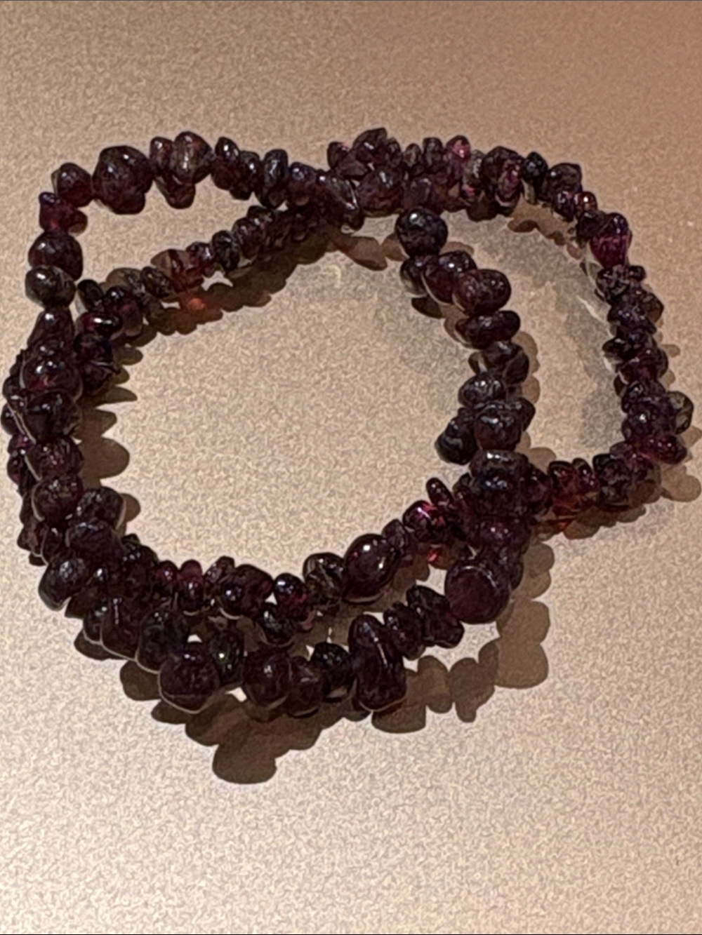 2 Natural Garnet Chip Stretch Bracelet - Deep Garnet Red 6.5-7.5”